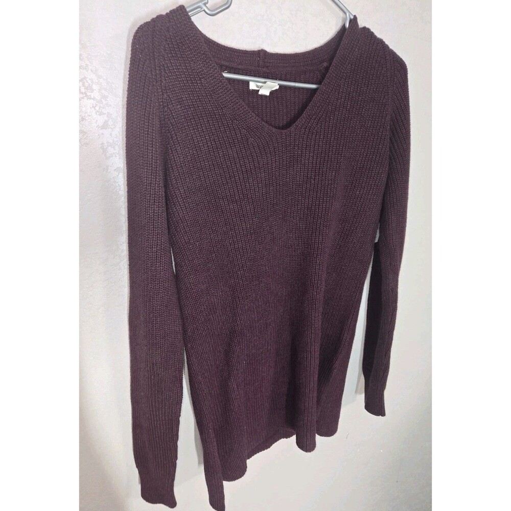 Goodthreads V-Neck Sweater Burgundy Womens XS Side Split Wine Heather Knit